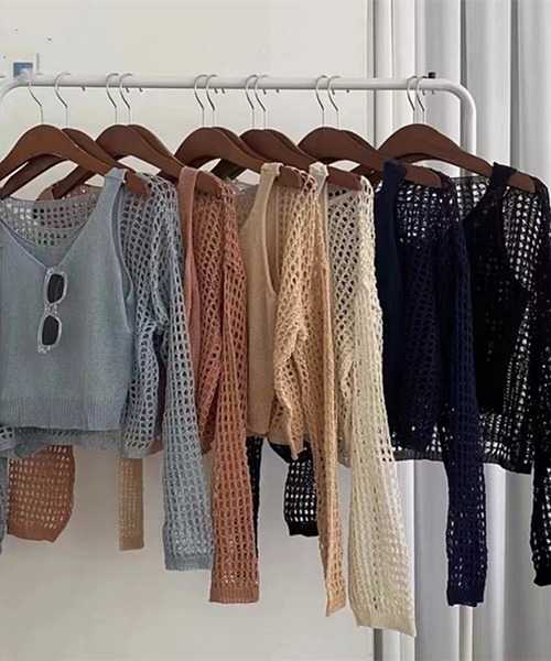 ROOPTOKYO(ループトウキョウ)の「cropped mesh tops/クロップド丈メッシュトップス タンクトップセット 秋物 秋服 2026年秋冬(Tシャツ/カットソー・レディース・アイボリー/ライトベージュ/ブラック/ライトピンク/ライトグレー・FREE)」の15枚目の写真