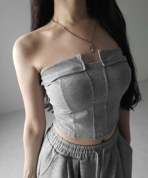 3color ／ カップ付き 】コルセットスリムライン切替ベアトップス