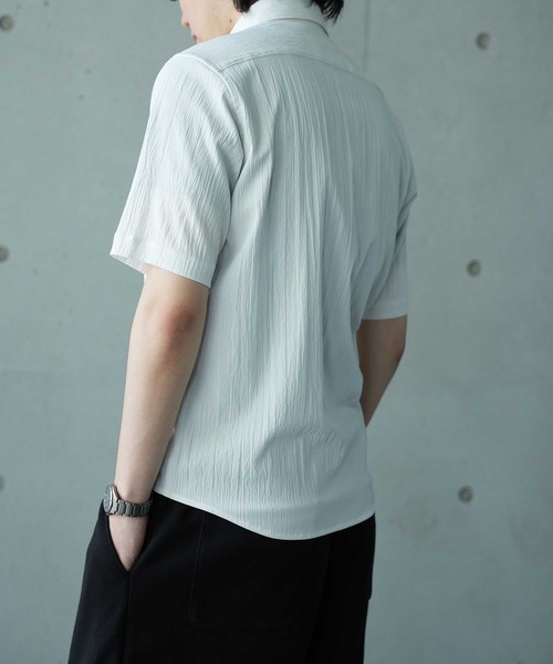 UNION STATION（ユニオンステーション）の「楊柳カチオン半袖レギュラーカラーシャツ（シャツ/ブラウス・メンズ・ベージュ/ダークブルー/オフホワイト/ブラック・M/L/LL）」の8枚目の写真