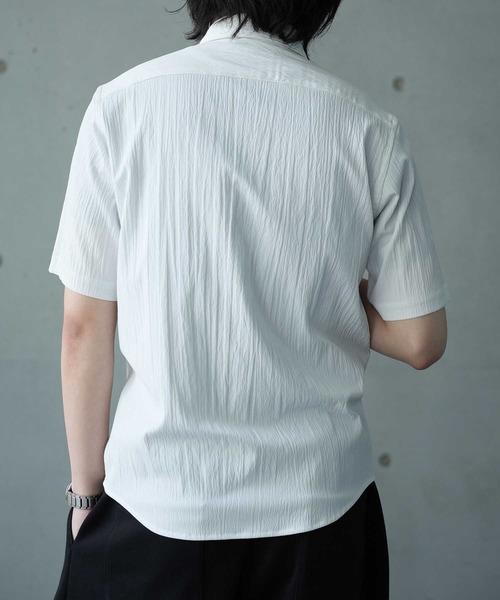 UNION STATION（ユニオンステーション）の「楊柳カチオン半袖レギュラーカラーシャツ（シャツ/ブラウス・メンズ・ベージュ/ダークブルー/オフホワイト/ブラック・M/L/LL）」の9枚目の写真