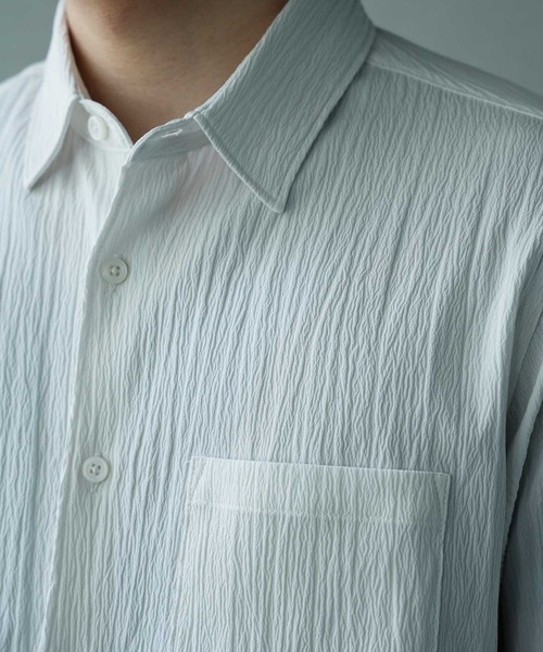 UNION STATION（ユニオンステーション）の「楊柳カチオン半袖レギュラーカラーシャツ（シャツ/ブラウス・メンズ・ベージュ/ダークブルー/オフホワイト/ブラック・M/L/LL）」の10枚目の写真