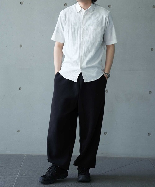 UNION STATION（ユニオンステーション）の「楊柳カチオン半袖レギュラーカラーシャツ（シャツ/ブラウス・メンズ・ベージュ/ダークブルー/オフホワイト/ブラック・M/L/LL）」の11枚目の写真