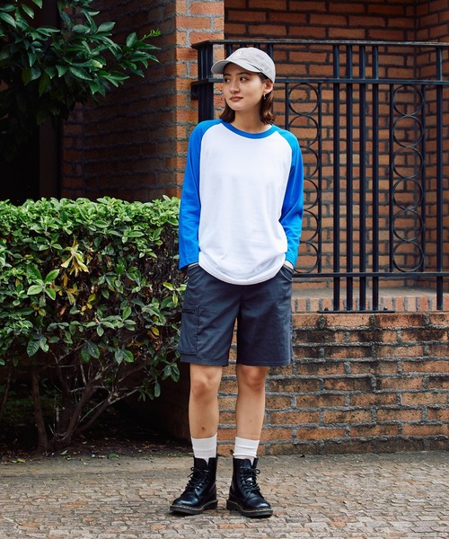 Printstar(プリントスター)の「▲5.6oz 3/4 Sleeve Round Neck Cut Sew 7分丈Tシャツ ユニセックス クルーネック ラグランスリーブ 長袖 ロンT(Tシャツ/カットソー・メンズ・ホワイト×ブルー・S/L)」の1枚目の写真
