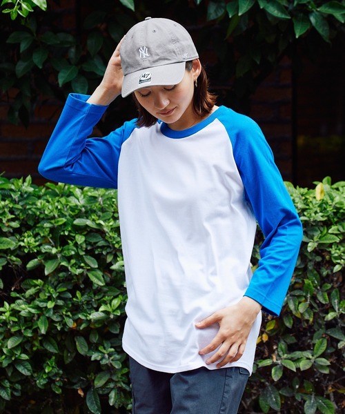 Printstar(プリントスター)の「▲5.6oz 3/4 Sleeve Round Neck Cut Sew 7分丈Tシャツ ユニセックス クルーネック ラグランスリーブ 長袖 ロンT(Tシャツ/カットソー・メンズ・ホワイト×ブルー・S/L)」の3枚目の写真