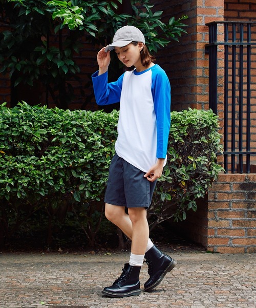 Printstar(プリントスター)の「▲5.6oz 3/4 Sleeve Round Neck Cut Sew 7分丈Tシャツ ユニセックス クルーネック ラグランスリーブ 長袖 ロンT(Tシャツ/カットソー・メンズ・ホワイト×ブルー・S/L)」の5枚目の写真