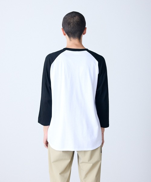 Printstar(プリントスター)の「▲5.6oz 3/4 Sleeve Round Neck Cut Sew 7分丈Tシャツ ユニセックス クルーネック ラグランスリーブ 長袖 ロンT(Tシャツ/カットソー・メンズ・ホワイト×ブルー・S/L)」の14枚目の写真