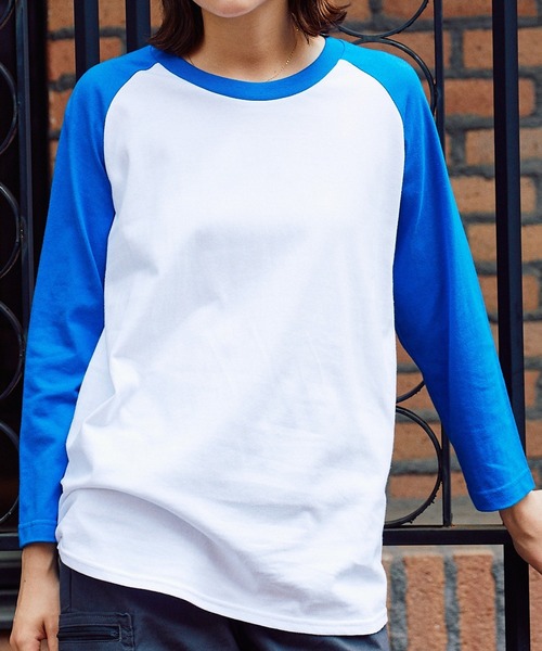 Printstar(プリントスター)の「▲5.6oz 3/4 Sleeve Round Neck Cut Sew 7分丈Tシャツ ユニセックス クルーネック ラグランスリーブ 長袖 ロンT(Tシャツ/カットソー・メンズ・ホワイト×ブルー・S/L)」の15枚目の写真