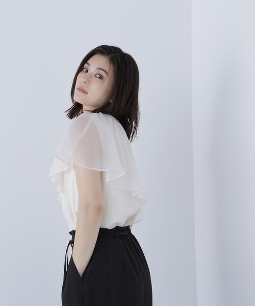 NATURAL BEAUTY BASIC(ナチュラルビューティーベーシック)の「◇アシメフリルシアーブラウス(シャツ/ブラウス・レディース・オフホワイト/ダークブラウン/ピンク・FREE)」の6枚目の写真