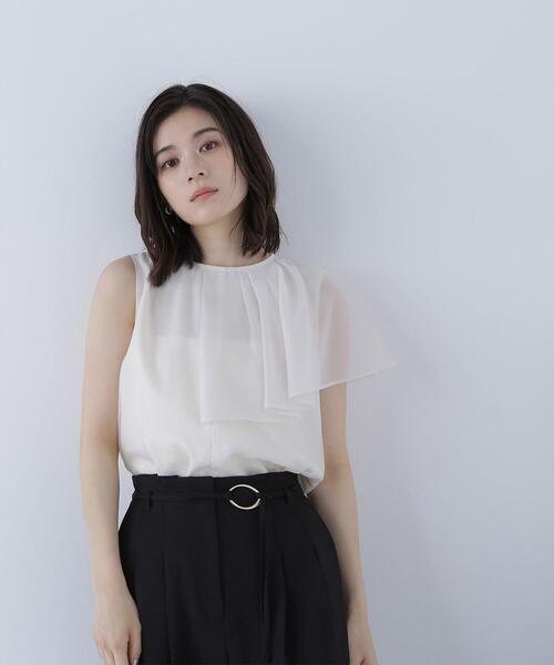 NATURAL BEAUTY BASIC(ナチュラルビューティーベーシック)の「◇アシメフリルシアーブラウス(シャツ/ブラウス・レディース・オフホワイト/ダークブラウン/ピンク・FREE)」の8枚目の写真