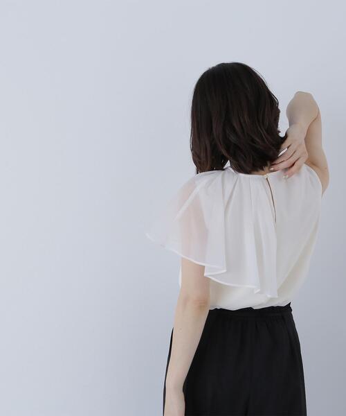 NATURAL BEAUTY BASIC(ナチュラルビューティーベーシック)の「◇アシメフリルシアーブラウス(シャツ/ブラウス・レディース・オフホワイト/ダークブラウン/ピンク・FREE)」の10枚目の写真