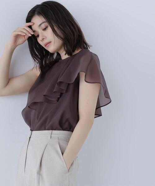 NATURAL BEAUTY BASIC(ナチュラルビューティーベーシック)の「◇アシメフリルシアーブラウス(シャツ/ブラウス・レディース・オフホワイト/ダークブラウン/ピンク・FREE)」の14枚目の写真