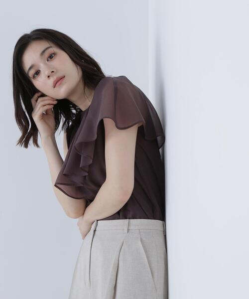 NATURAL BEAUTY BASIC(ナチュラルビューティーベーシック)の「◇アシメフリルシアーブラウス(シャツ/ブラウス・レディース・オフホワイト/ダークブラウン/ピンク・FREE)」の16枚目の写真