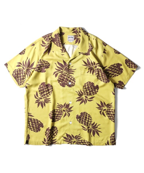 HOUSTON(ヒューストン)の「HOUSTON アロハシャツ(PINEAPPLE)(シャツ/ブラウス・メンズ・ブラック/チャコールグレー/ネイビー/ゴールド・MEDIUM/X-LARGE/XX-LARGE/LARGE)」の4枚目の写真