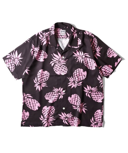 HOUSTON(ヒューストン)の「HOUSTON アロハシャツ(PINEAPPLE)(シャツ/ブラウス・メンズ・ブラック/チャコールグレー/ネイビー/ゴールド・MEDIUM/X-LARGE/XX-LARGE/LARGE)」の2枚目の写真