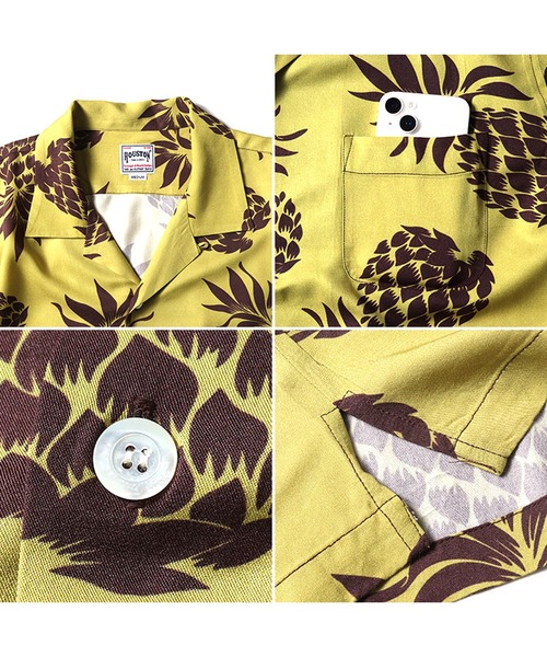HOUSTON(ヒューストン)の「HOUSTON アロハシャツ(PINEAPPLE)(シャツ/ブラウス・メンズ・ブラック/チャコールグレー/ネイビー/ゴールド・MEDIUM/X-LARGE/XX-LARGE/LARGE)」の6枚目の写真