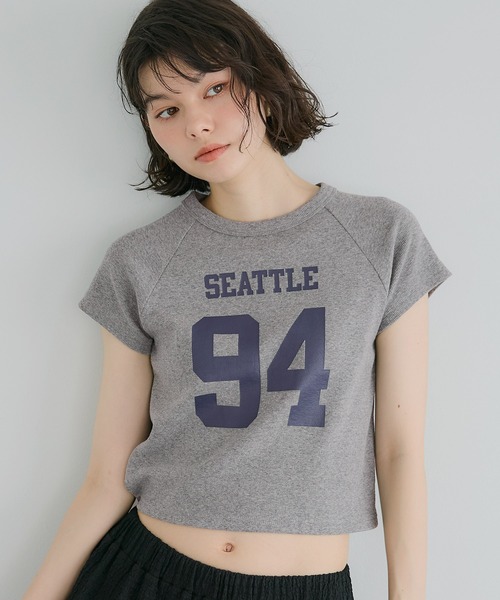 coca（coca）（コカ）の「【WEB限定セール】テレコリブロゴTシャツ（Tシャツ/カットソー・レディース・チャコール/ライトベージュ・M/L/S）」の2枚目の写真