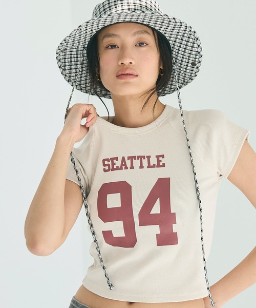 coca（coca）（コカ）の「【WEB限定セール】テレコリブロゴTシャツ（Tシャツ/カットソー・レディース・チャコール/ライトベージュ・M/L/S）」の4枚目の写真