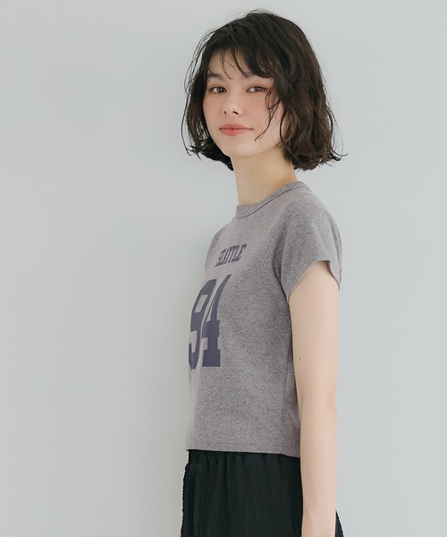 coca（coca）（コカ）の「【WEB限定セール】テレコリブロゴTシャツ（Tシャツ/カットソー・レディース・チャコール/ライトベージュ・M/L/S）」の10枚目の写真