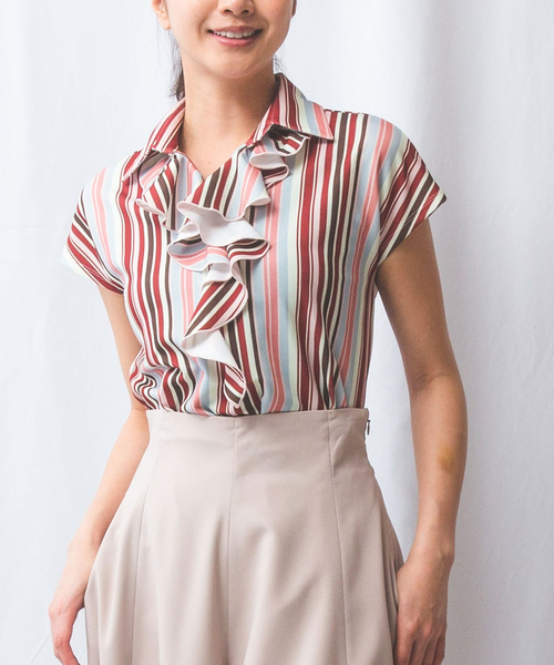 セール】【NARACAMICIE】マルチストライプフリルカットソー（Tシャツ