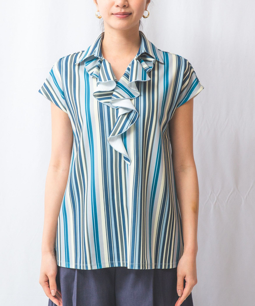 NARACAMICIE(ナラカミーチェ)の「【NARACAMICIE】マルチストライプフリルカットソー(Tシャツ/カットソー・レディース・ブルー/レッド・XL/M)」の14枚目の写真