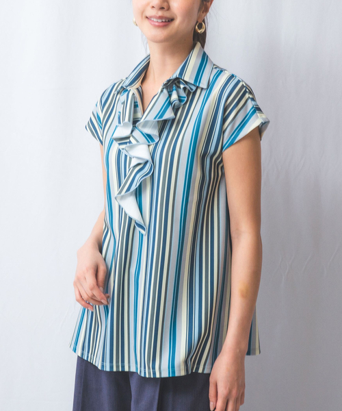 NARACAMICIE(ナラカミーチェ)の「【NARACAMICIE】マルチストライプフリルカットソー(Tシャツ/カットソー・レディース・ブルー/レッド・XL/M)」の11枚目の写真