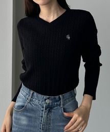 【美品】Hankyu/Vネックニットトップス/ワンポイント/黒/ブラック ブラック系｜ニット・セーター｜23区 (Lサイズ)(ニジュウサンク
