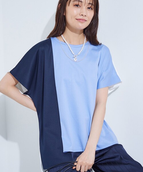 tシャツ 「洗える／汗ジミ防止」バイカラー＆アシメヘム Tシャツ レディース 洗える／汗ジミ防止】バイカラー＆アシメヘム Tシャツ（Tシャツ