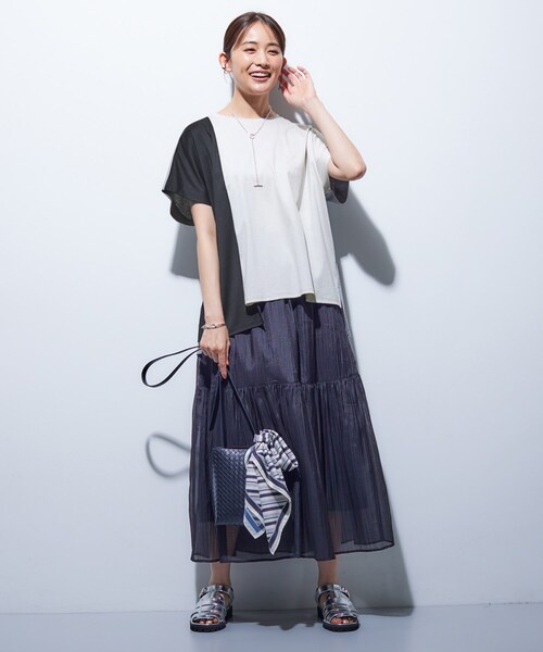 tシャツ 「洗える／汗ジミ防止」バイカラー＆アシメヘム Tシャツ レディース 洗える／汗ジミ防止】バイカラー＆アシメヘム Tシャツ｜ワールド
