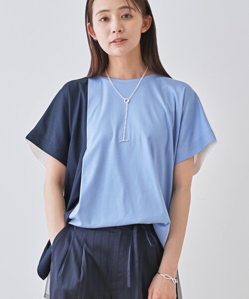 INDIVI(インディヴィ)の「【洗える/汗ジミ防止】バイカラー&アシメヘム Tシャツ(Tシャツ/カットソー・レディース・ホワイト/ベージュ系その他7/ブルー系9/ピンク系1・38/34/05/15 /13)」の14枚目の写真