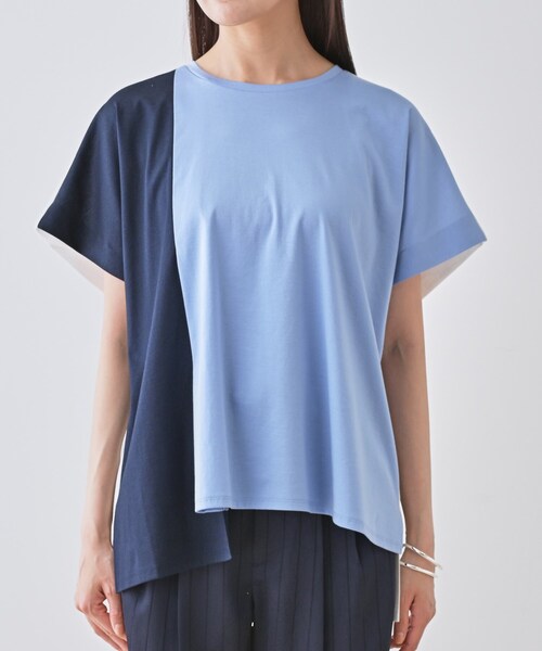 INDIVI(インディヴィ)の「【洗える/汗ジミ防止】バイカラー&アシメヘム Tシャツ(Tシャツ/カットソー・レディース・ホワイト/ベージュ系その他7/ブルー系9/ピンク系1・38/34/05/15 /13)」の18枚目の写真