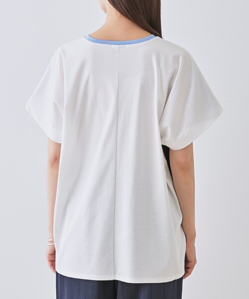 tシャツ 「洗える／汗ジミ防止」バイカラー＆アシメヘム Tシャツ レディース セール】【洗える／汗ジミ防止】バイカラー＆アシメヘム Tシャツ