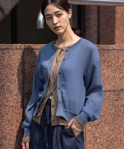 Munich(ミューニック)の「ジョーゼット×シアーニットドッキングカーディガン(カーディガン/ボレロ・レディース・グレー/ブラック/ブルーグレー/ホワイト・FREE)」の8枚目の写真