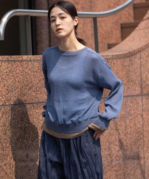 Munich(ミューニック)の「ジョーゼット×シアーニットドッキングカーディガン(カーディガン/ボレロ・レディース・グレー/ブラック/ブルーグレー/ホワイト・FREE)」の14枚目の写真