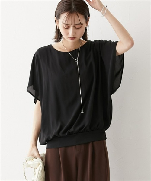 nissen(ニッセン)の「フレアスリーブジョーゼットブラウス(カットソー裏地付)(シャツ/ブラウス・レディース・モカ/グレー/ブラック・LL/M/L)」の5枚目の写真