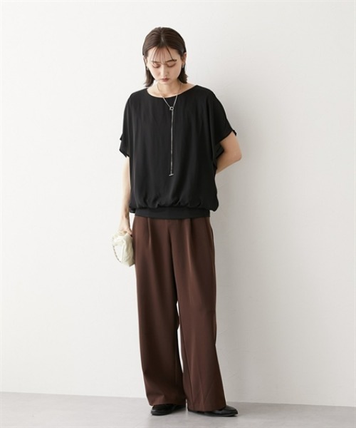 nissen(ニッセン)の「フレアスリーブジョーゼットブラウス(カットソー裏地付)(シャツ/ブラウス・レディース・モカ/グレー/ブラック・LL/M/L)」の6枚目の写真