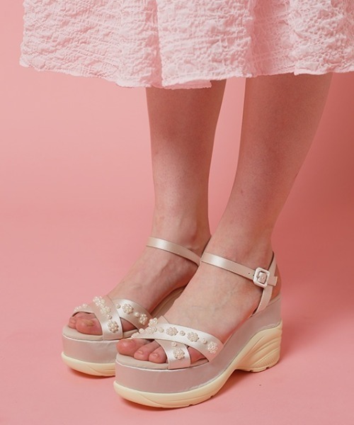 HONEY MI HONEY（ハニーミーハニー）の「pearl wedge sandal（サンダル・レディース・ピンク/ブラック・L/M/S）」の14枚目の写真