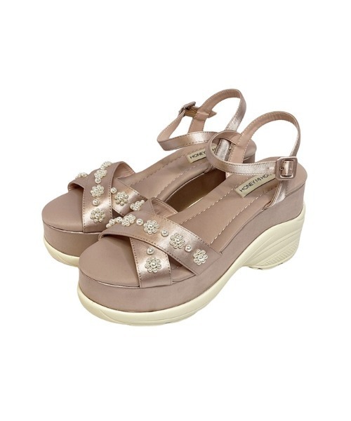 HONEY MI HONEY（ハニーミーハニー）の「pearl wedge sandal（サンダル・レディース・ピンク/ブラック・L/M/S）」の9枚目の写真