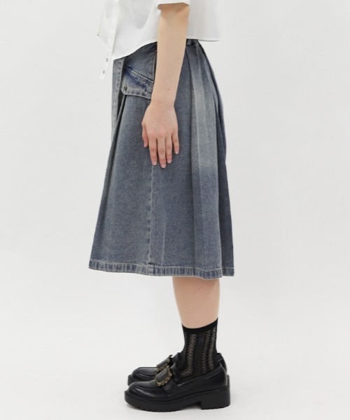 axes femme（アクシーズファム）の「ワイドハーフパンツ（デニムパンツ・レディース・ケミカルウォッシュ/グレー/ブラック・FREE）」の6枚目の写真