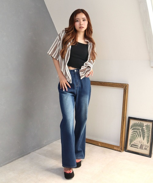 CECIL McBEE(セシルマクビー)の「10ozデニムフレアパンツ(デニムパンツ・レディース・ライトブルー/ブラック/ネイビー・LARGE/MEDIUM)」の4枚目の写真