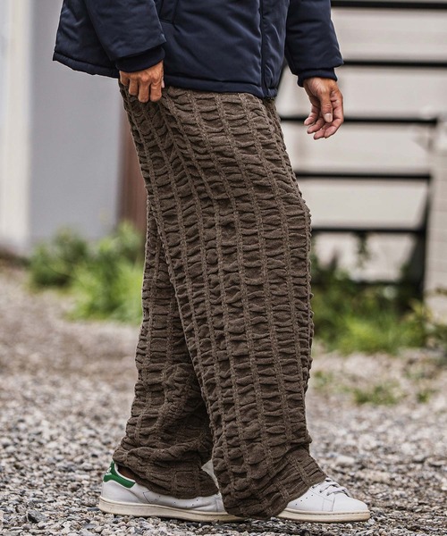 mp13921-Floating Jacquard Mole Knit Wide Straight Pants ニットパンツ