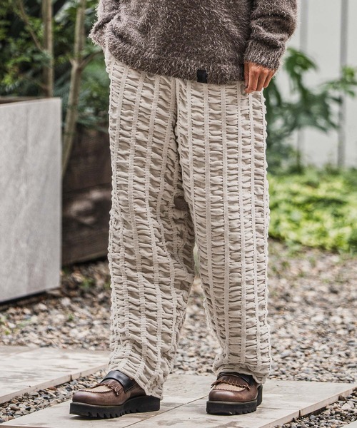 mp13921-Floating Jacquard Mole Knit Wide Straight Pants ニット