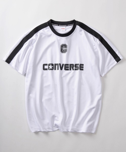CONVERSE(コンバース)の「【71】【CONVERSE/コンバース】Cマーク & ブランドロゴ ユニフォームデザイン シャドウストライプ Tシャツ 接触冷感 /吸水速乾(Tシャツ/カットソー・メンズ・ブラック/ホワイト・M/L/XL)」の1枚目の写真