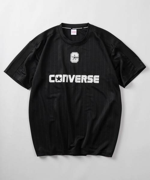 CONVERSE(コンバース)の「【71】【CONVERSE/コンバース】Cマーク & ブランドロゴ ユニフォームデザイン シャドウストライプ Tシャツ 接触冷感 /吸水速乾(Tシャツ/カットソー・メンズ・ブラック/ホワイト・M/L/XL)」の2枚目の写真