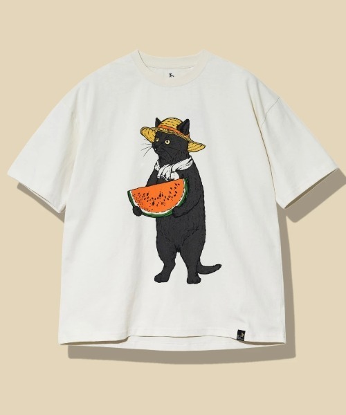 go slow caravan(ゴースローキャラバン)の「USA/Cスイカ猫 ゆったり TEE(Tシャツ/カットソー・メンズ・アイボリー/ブラック・MEDIUM/LARGE/X-LARGE)」の2枚目の写真