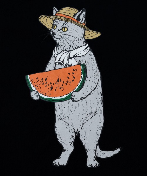 go slow caravan(ゴースローキャラバン)の「USA/Cスイカ猫 ゆったり TEE(Tシャツ/カットソー・メンズ・アイボリー/ブラック・MEDIUM/LARGE/X-LARGE)」の4枚目の写真