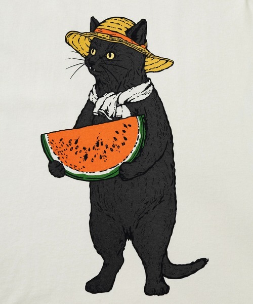 go slow caravan(ゴースローキャラバン)の「USA/Cスイカ猫 ゆったり TEE(Tシャツ/カットソー・メンズ・アイボリー/ブラック・MEDIUM/LARGE/X-LARGE)」の12枚目の写真