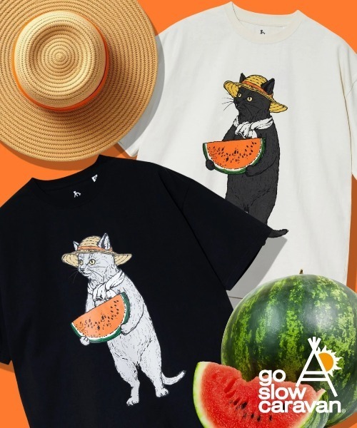 go slow caravan(ゴースローキャラバン)の「USA/Cスイカ猫 ゆったり TEE(Tシャツ/カットソー・メンズ・アイボリー/ブラック・MEDIUM/LARGE/X-LARGE)」の14枚目の写真