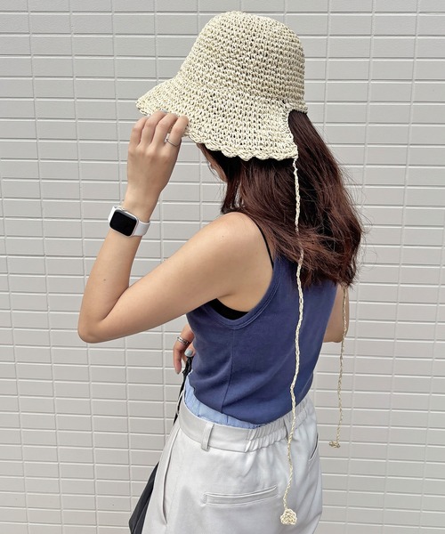 ISOOK(アイスー)の「【ISOOK / アイスー】バックリボンストローハット / つば広ハット 麦わら帽子 ボンネット リボン 日焼け対策 アイボリー ベージュ ZOZOTOWN限定(ハット・レディース・アイボリー/ベージュ・FREE)」の8枚目の写真