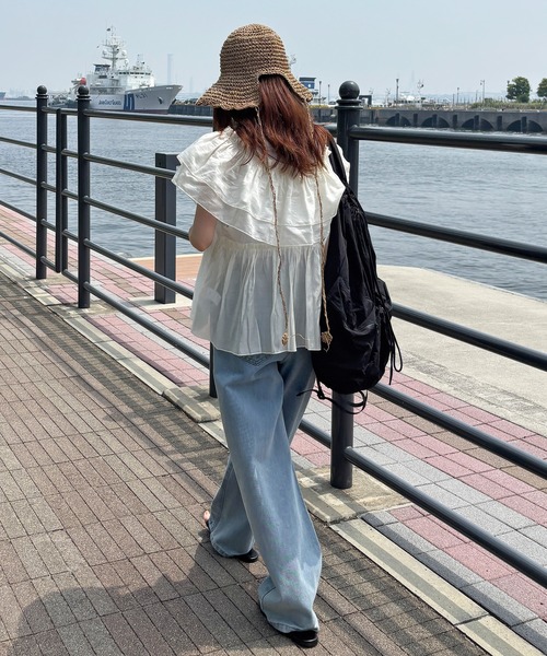 ISOOK(アイスー)の「【ISOOK / アイスー】バックリボンストローハット / つば広ハット 麦わら帽子 ボンネット リボン 日焼け対策 アイボリー ベージュ ZOZOTOWN限定(ハット・レディース・アイボリー/ベージュ・FREE)」の12枚目の写真