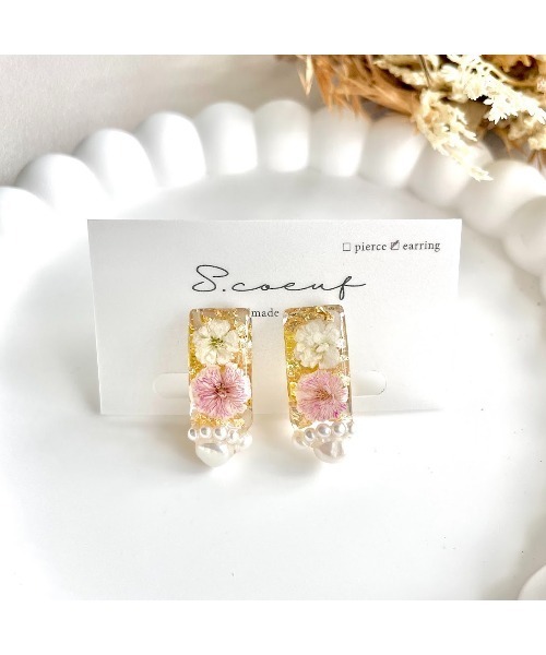 VIBGYOR(ヴィブジョー)の「【S.coeuf】イヤリング かすみ草レクタングル×淡水パール(MA)(イヤリング・レディース・ブラウン/ピンク/イエロー・FREE)」の3枚目の写真